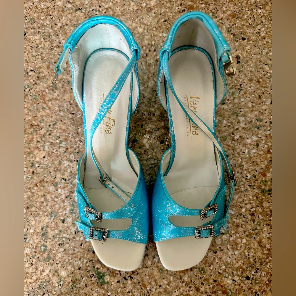 Blue Ballroom Dance Shoes 2 Inch Heels Gem